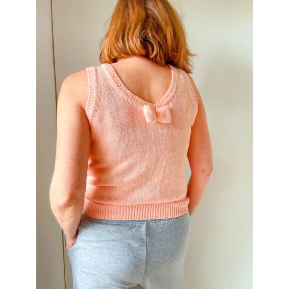 Vintage 90s Knit tank Top Peach Size Small Summer Softgirl pastels Sweater - Picture 3 of 6